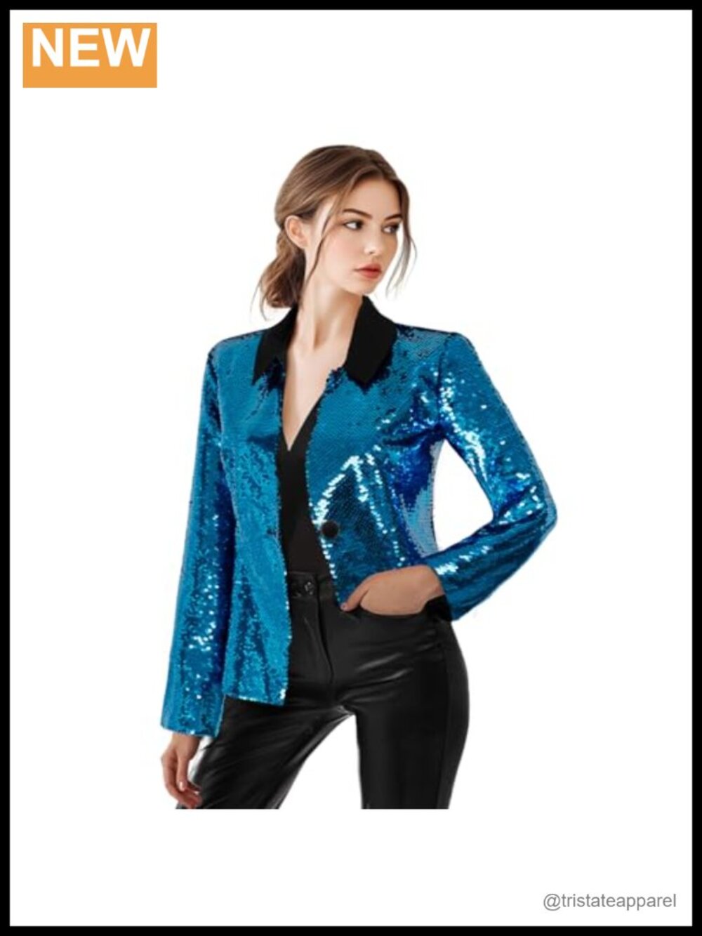 Cropped Sequin Jacket Sparkly Cardigan Coat Button Front Fitted Party